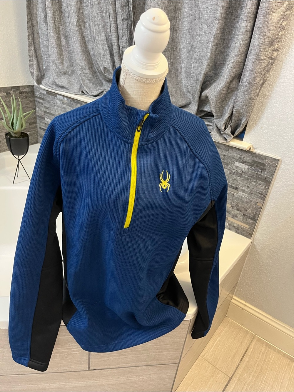 Spyder Men's Navy Blue Half-Zip Performance Jacket with Yellow Trim